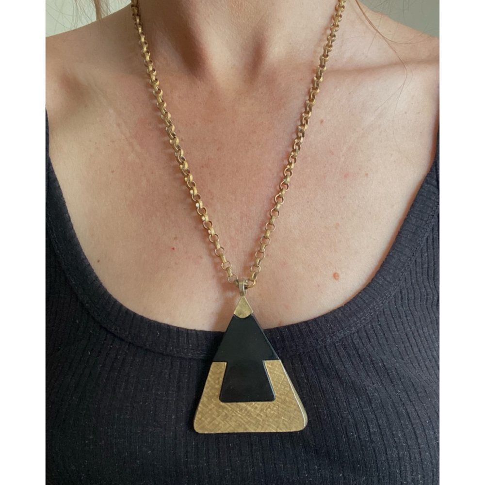 Vintage Black & Gold Triangle Necklace